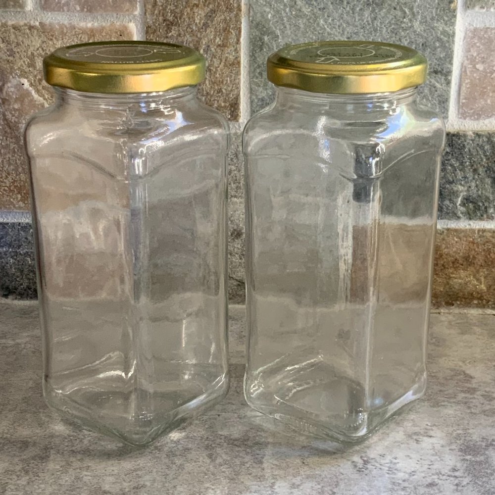 Two Square Columnar Glass Jars